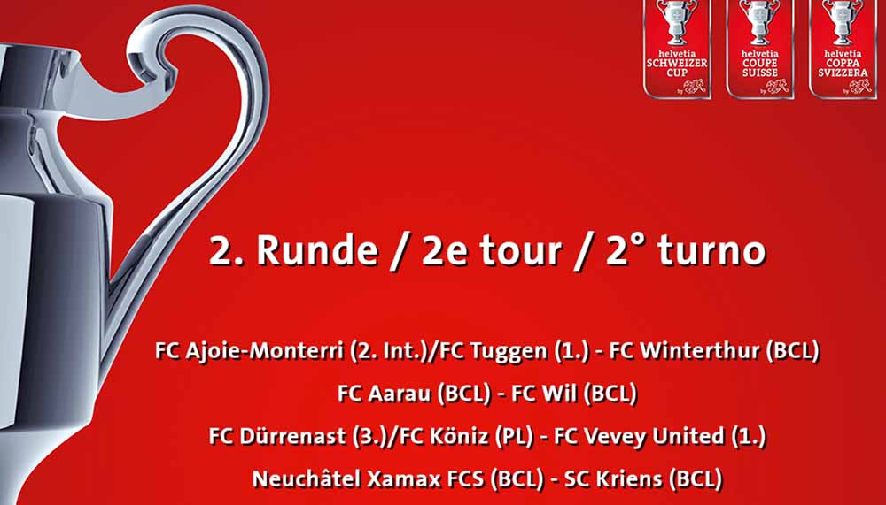 Schweizer Cup 2020/21: Die Paarungen der 2. Runde sind ausgelost