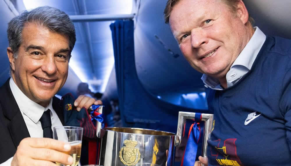Barça-Präsident Joan Laporta stösst mit Koeman auf erfolgreiche Zukunft an