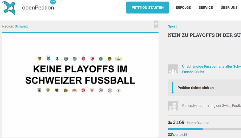 Schweizer Fussballfans lancieren Petition gegen Playoffs in der Super League